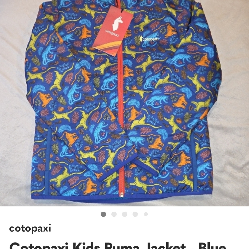 Cotopaxi Kids Jacket with Dinosaur Print - Blue and Red